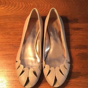 Beige peep toe flats. worn once.